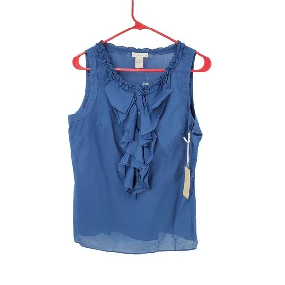 Tweeds Sleeveless Top Ruffled Front Women's Size Medium Blue New - Picture 1 of 7